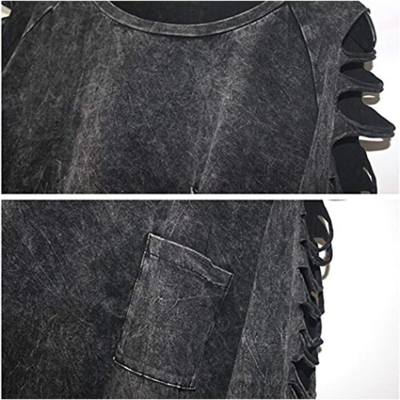 Ripped Long Sleeve Faded Distressed Top Pullover Cotton Blend Woman's Xl - Picture 6 of 6